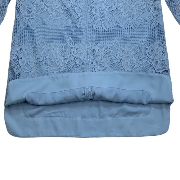 Ganni Lace Mini Dress 38 Placid Blue 3/4 Sleeve Zipper Front Shift MISSING BELT - Picture 10 of 12